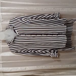 Eloquii Monochrome Striped Button-Up Blouse